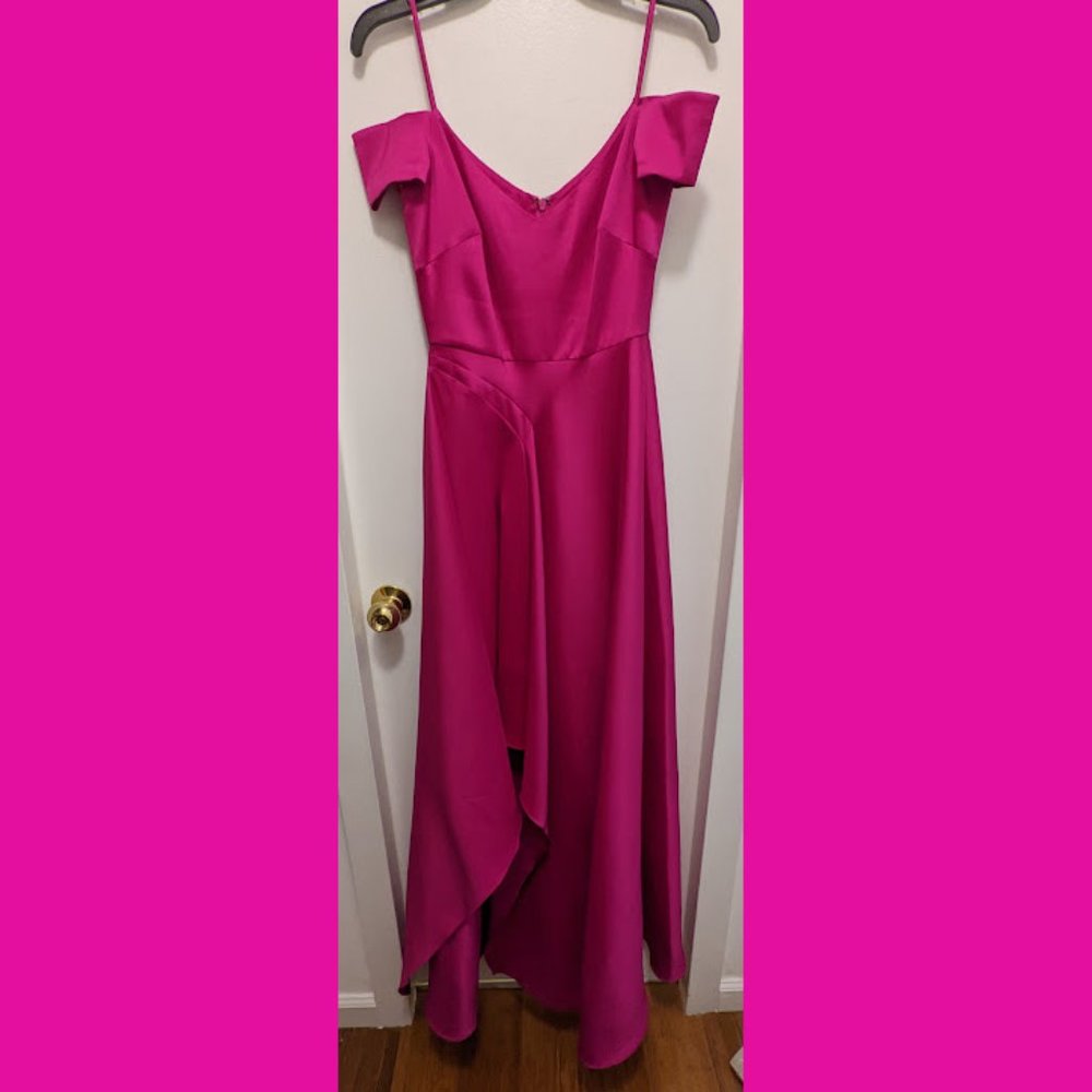 Badgley Mischka Fuschia Pink High Low Gown Size 2